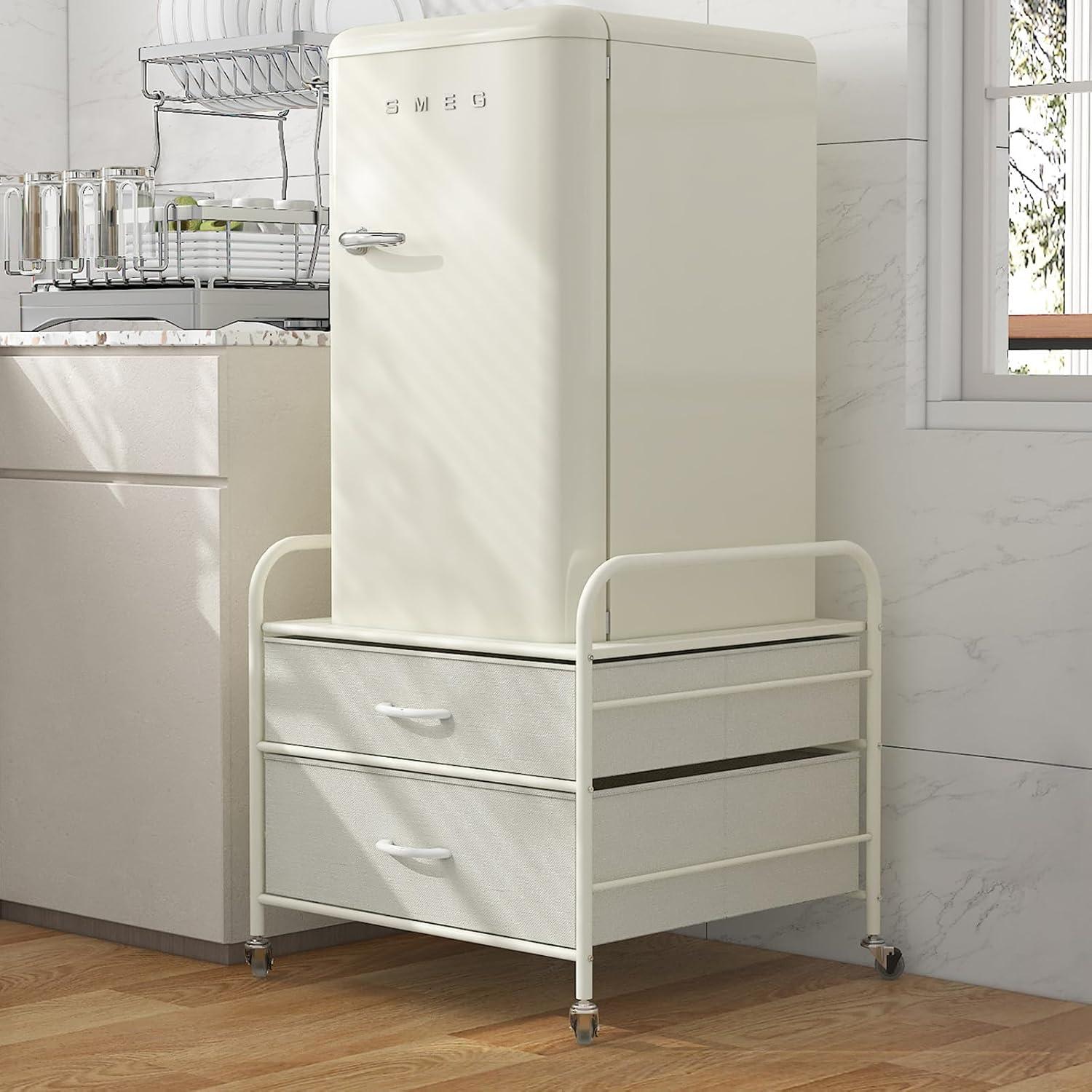 DHMAKER Mini Fridge Stand with 2 Drawer Organizer