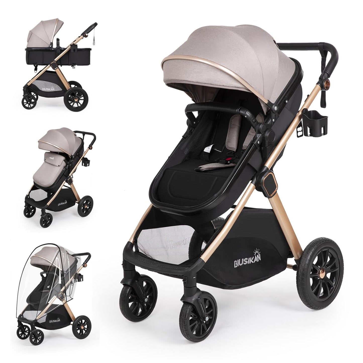 6-in-1 Convertible Baby Stroller with Bassinet Mode for Comfort
