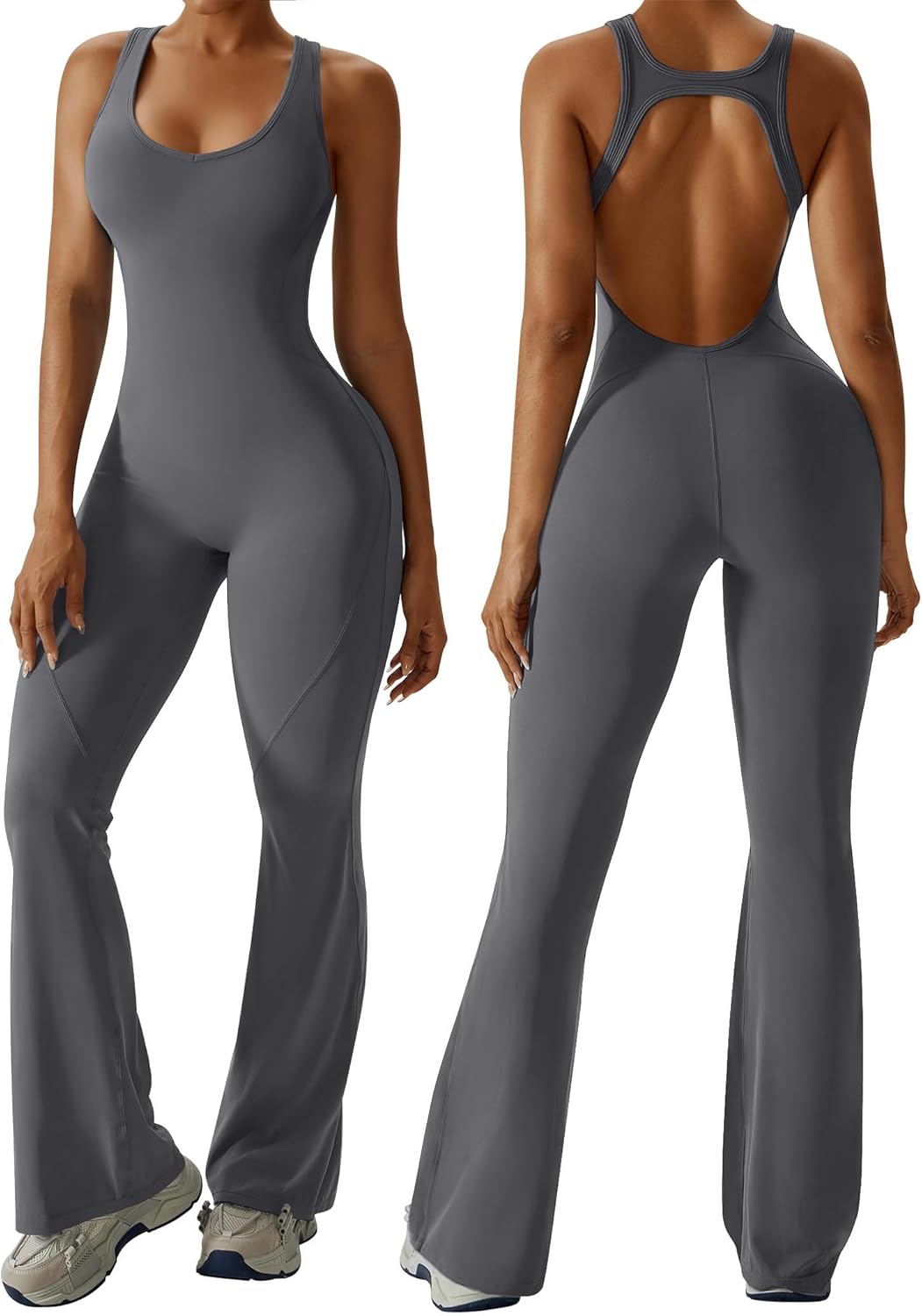OEAK Womens Flare Jumpsuit with Bra for Stylish Workout Wear