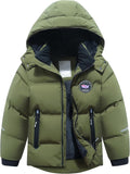 Kids Boy's Waterproof Puffy Cotton Coat Fleece Lined Hooded Jacket