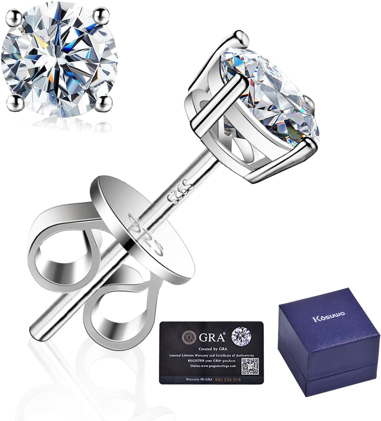 Moissanite Stud Earrings 2.0CT D Color in 925 Sterling Silver
