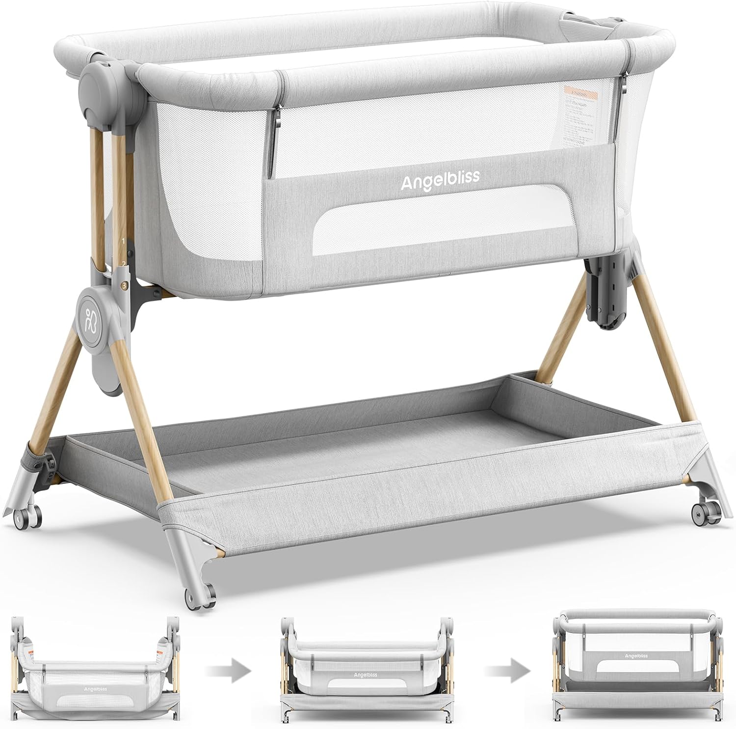 3-in-1 Baby Bassinet with Adjustable Height & One-Touch Fold