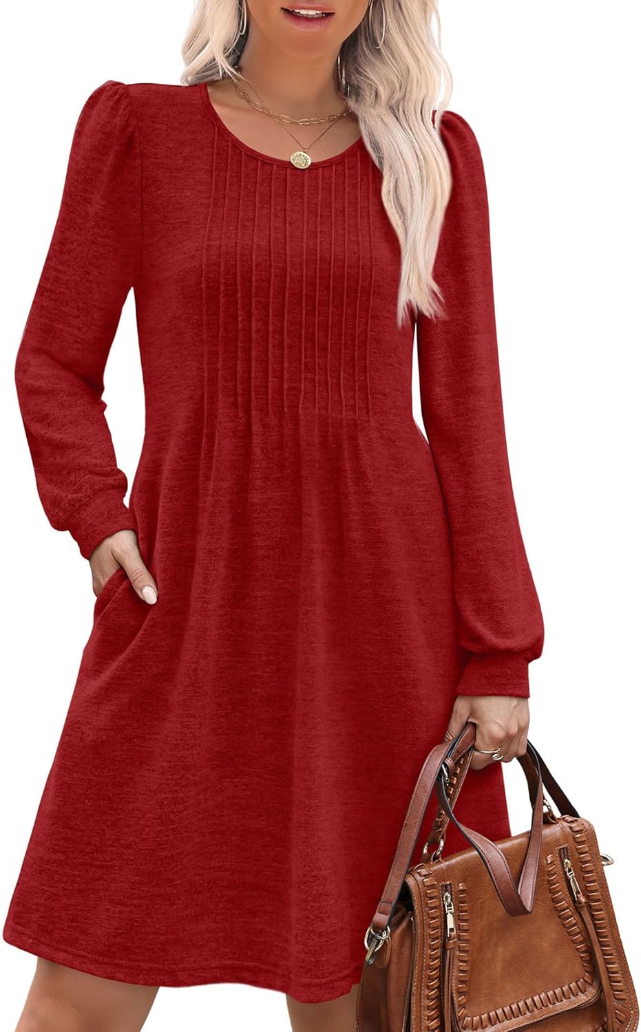 OFEEFAN Long Sleeve Dress for Women with Pockets and Style