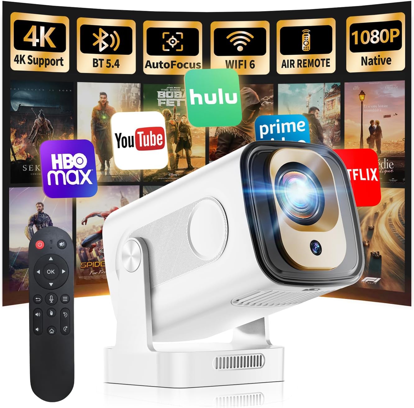 Portable Mini Projector with WiFi 6 & Bluetooth 5.4 Features