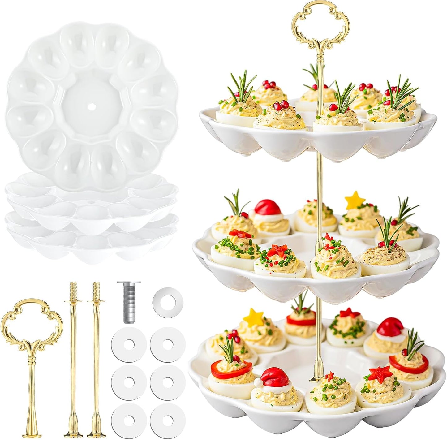 3 Tier Ceramic Deviled Egg Tray for Festive Celebrations