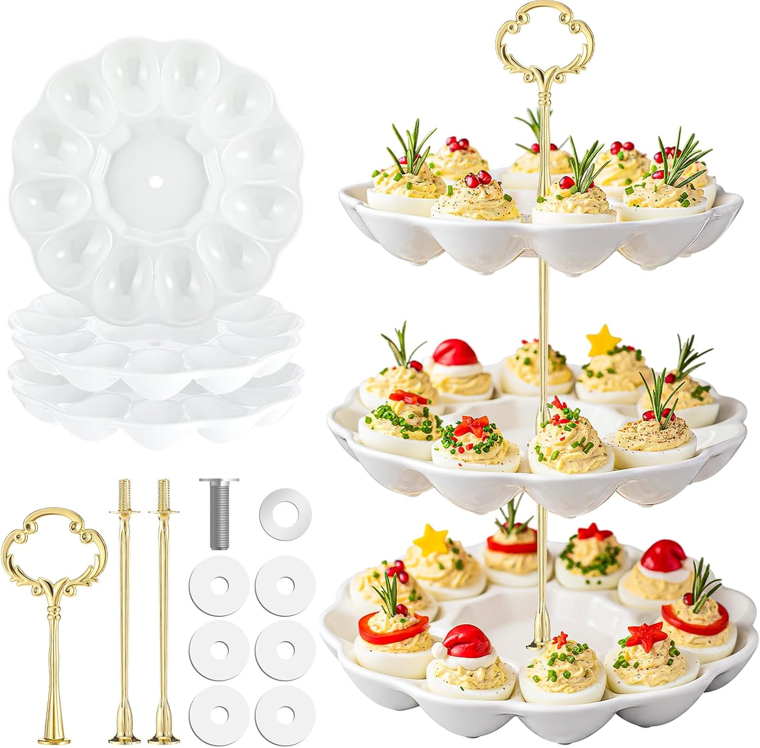 3 Tier Ceramic Deviled Egg Tray for Festive Celebrations
