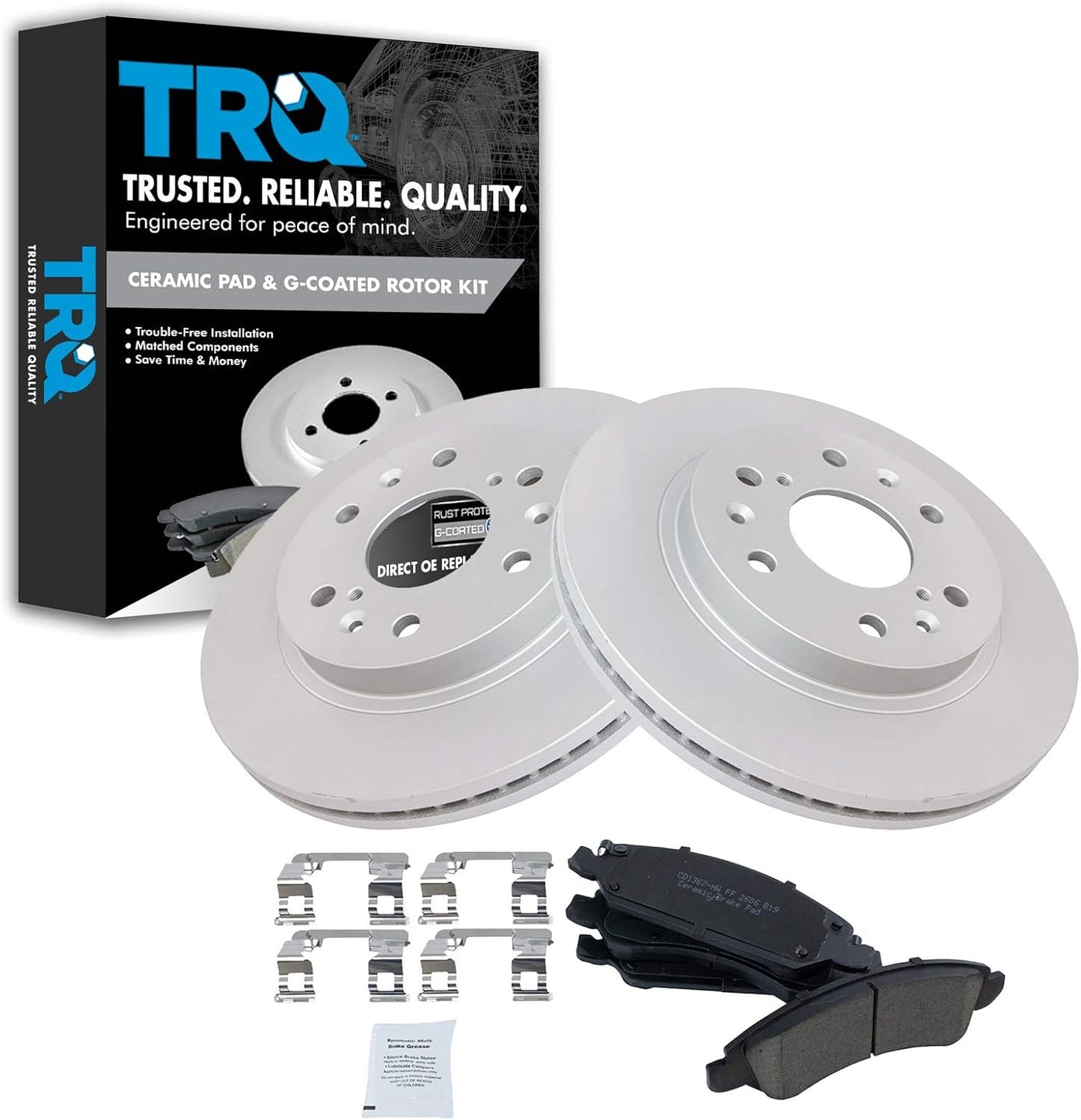 TRQ Front Posi Ceramic Brake Pad & E-Rotor Set for Chevy Trucks
