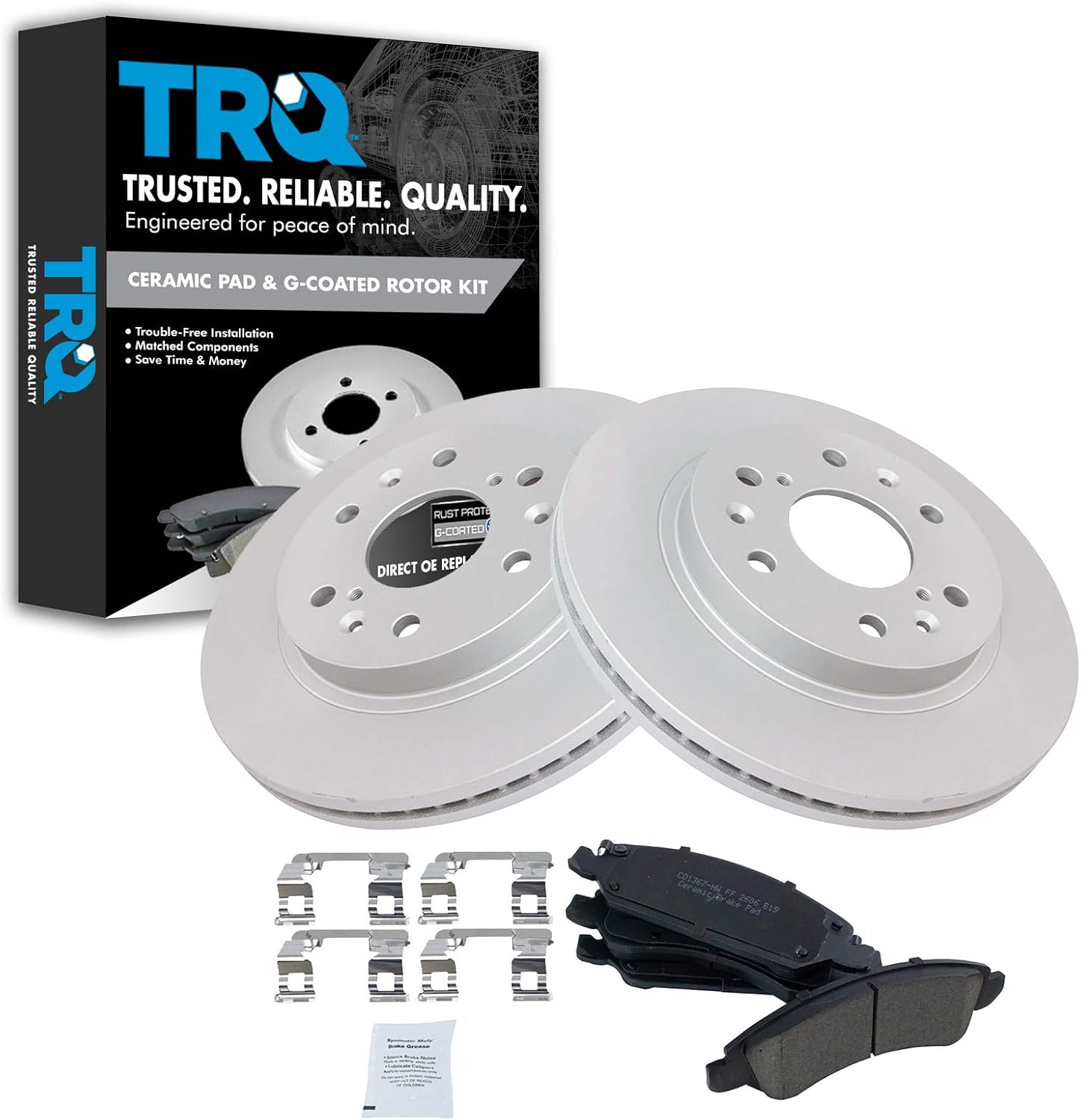 TRQ Front Posi Ceramic Brake Pad & E-Rotor Set for Chevy Trucks
