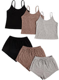 GORGLITTER Women's Ribbed 3-Piece Pajama Set - Comfortable Loungewear