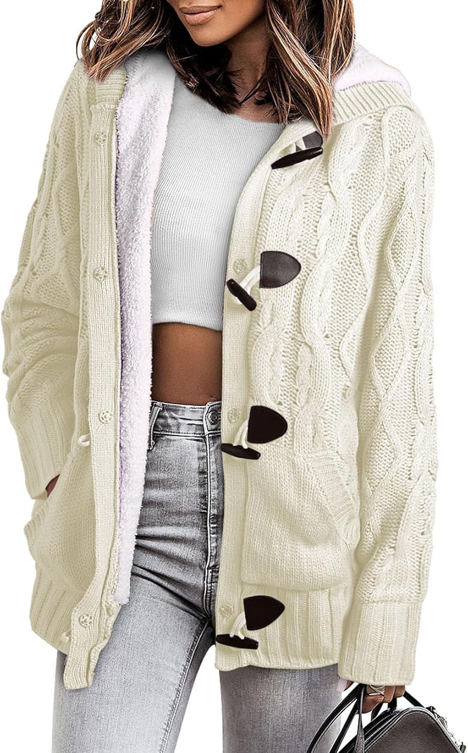 Flattering Fleece Lined Hooded Cardigan for Winter Comfort