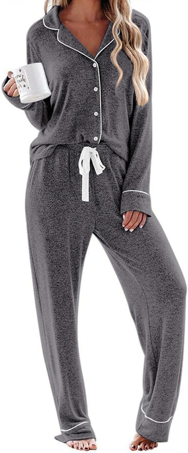 Ekouaer Women's Pajamas Long Sleeve Sleepwear Set for Comfort
