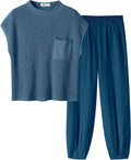 Two Piece Knit Sweater Vest Crop Top Pants Set - Chic Cozy Loungewear