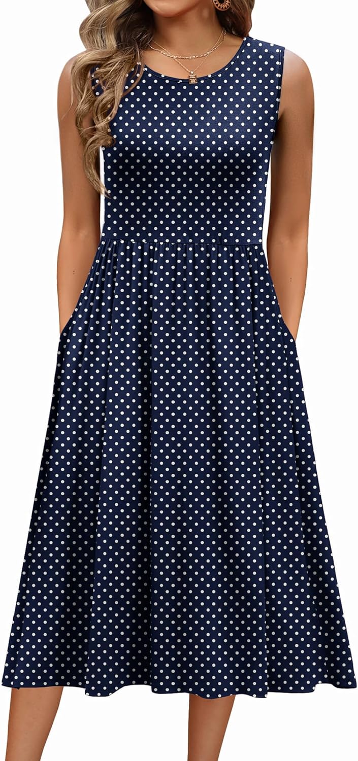 Zeagoo Women's Summer Tank Midi Dress with Pockets for Casual Wear