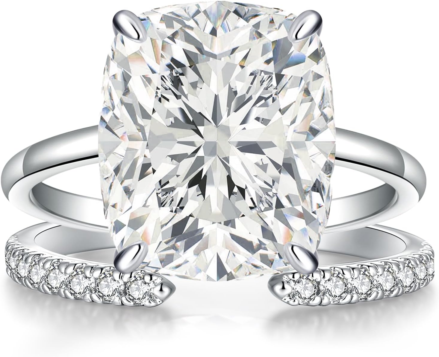 3CT/5CT Elongated Cushion Cut Engagement Ring Set for Women