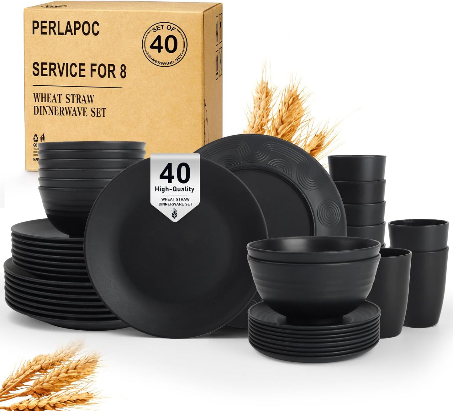 Wheat Straw Dinnerware Set 40 PCS Dishes for 8 - Unbreakable