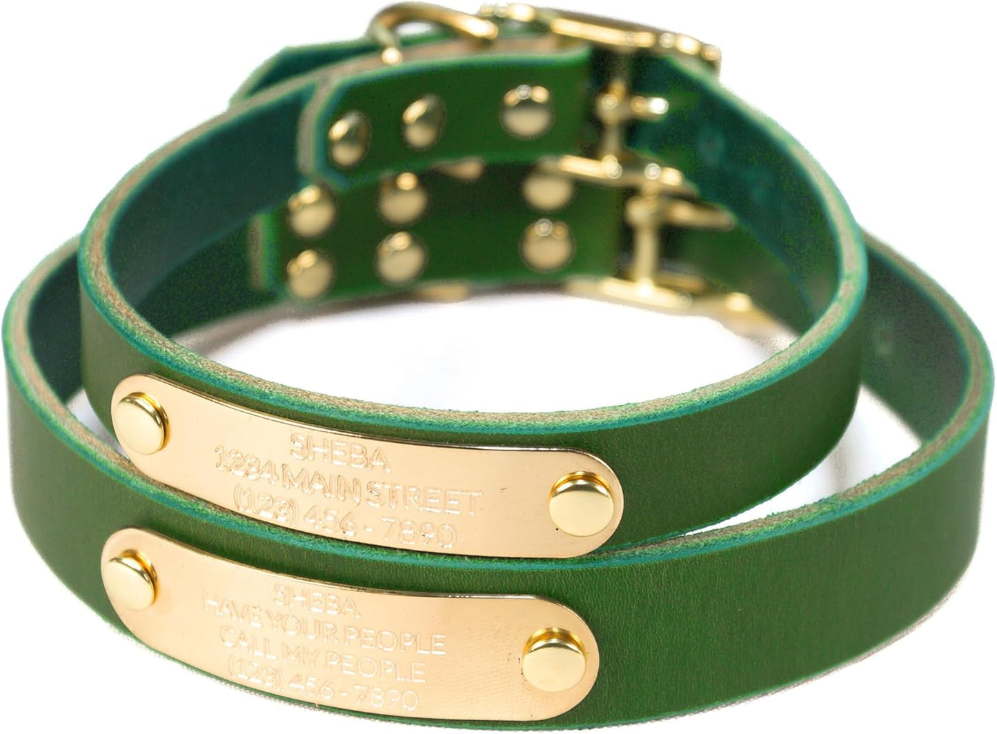 Handmade Personalized Bridle Leather Dog Collar with Brass Nameplate