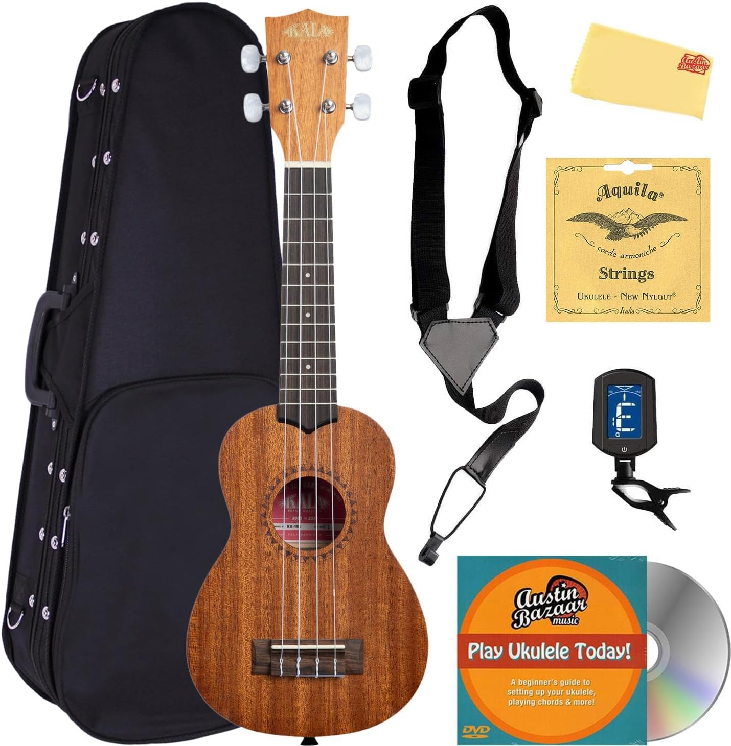 Kala KA-15S Mahogany Soprano Ukulele Bundle with Hard Case
