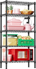 5 Tier Black Metal Storage Shelves - Heavy Duty Wire Rack
