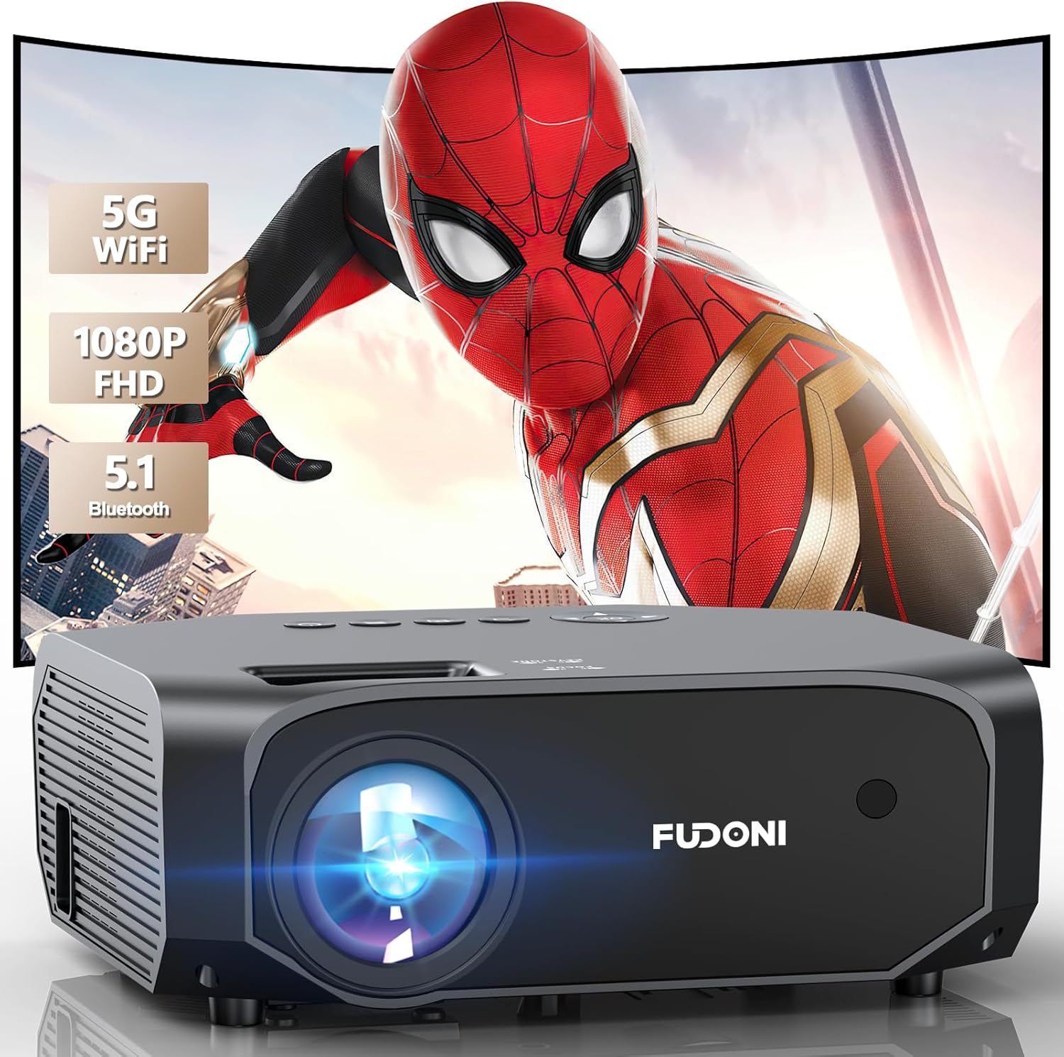 18000L FUDONI Projector: 5G WiFi, Bluetooth, 1080P Support
