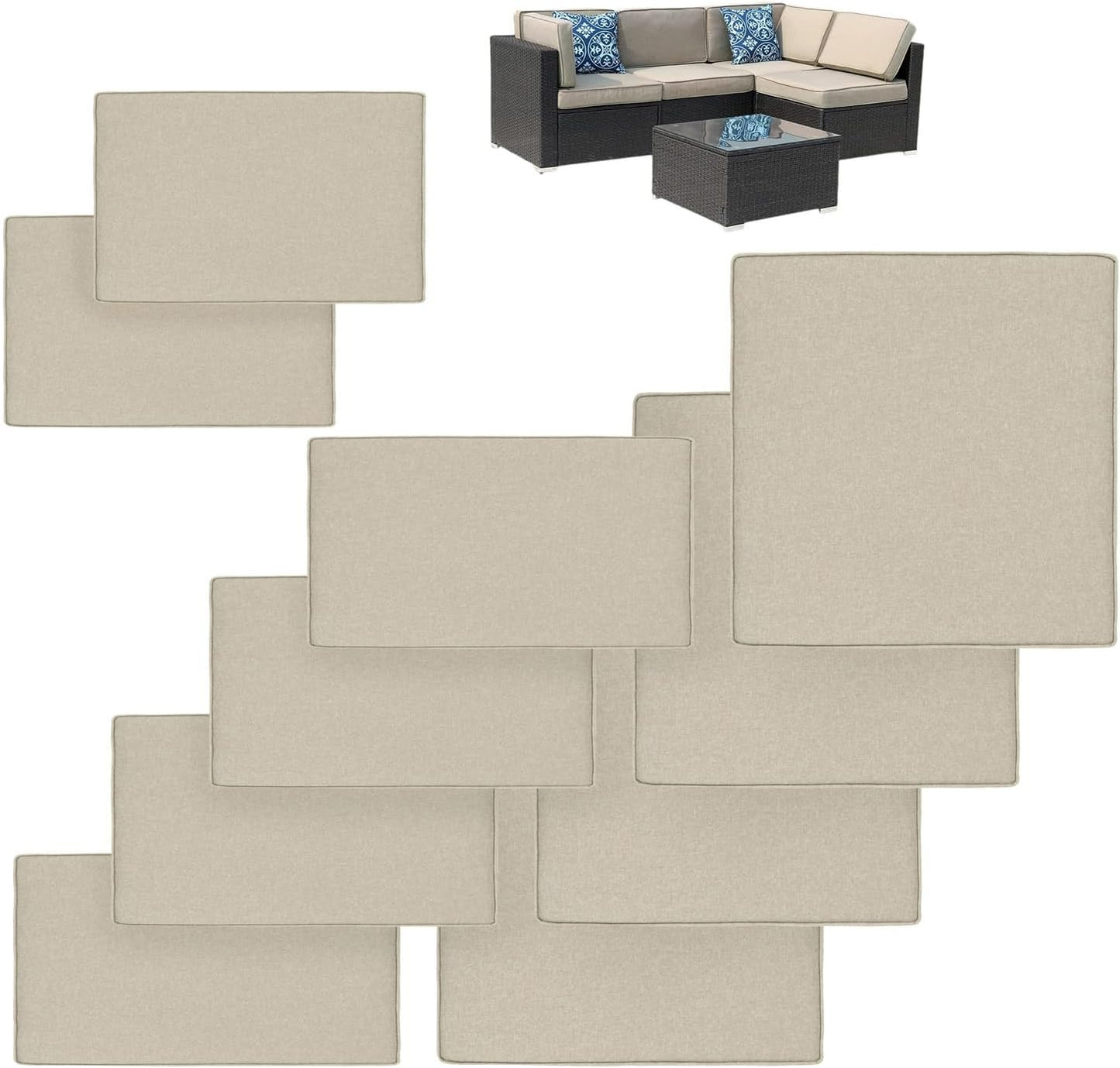 10Pcs Patio Cushion Covers Replacement for Outdoor Furniture