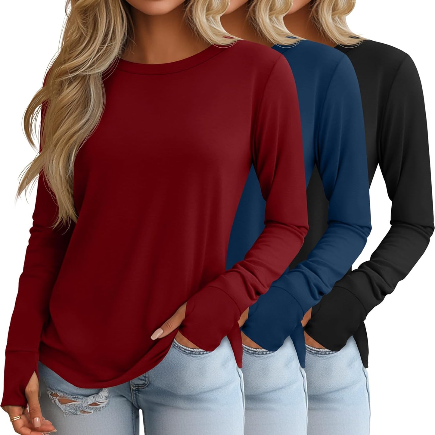 Huukeay Women's Long Sleeve Shirts with Thumb Holes - Trendy Tops