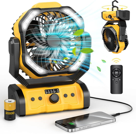 20000mAh Rechargeable Camping Fan with LED Lantern - Portable Power!