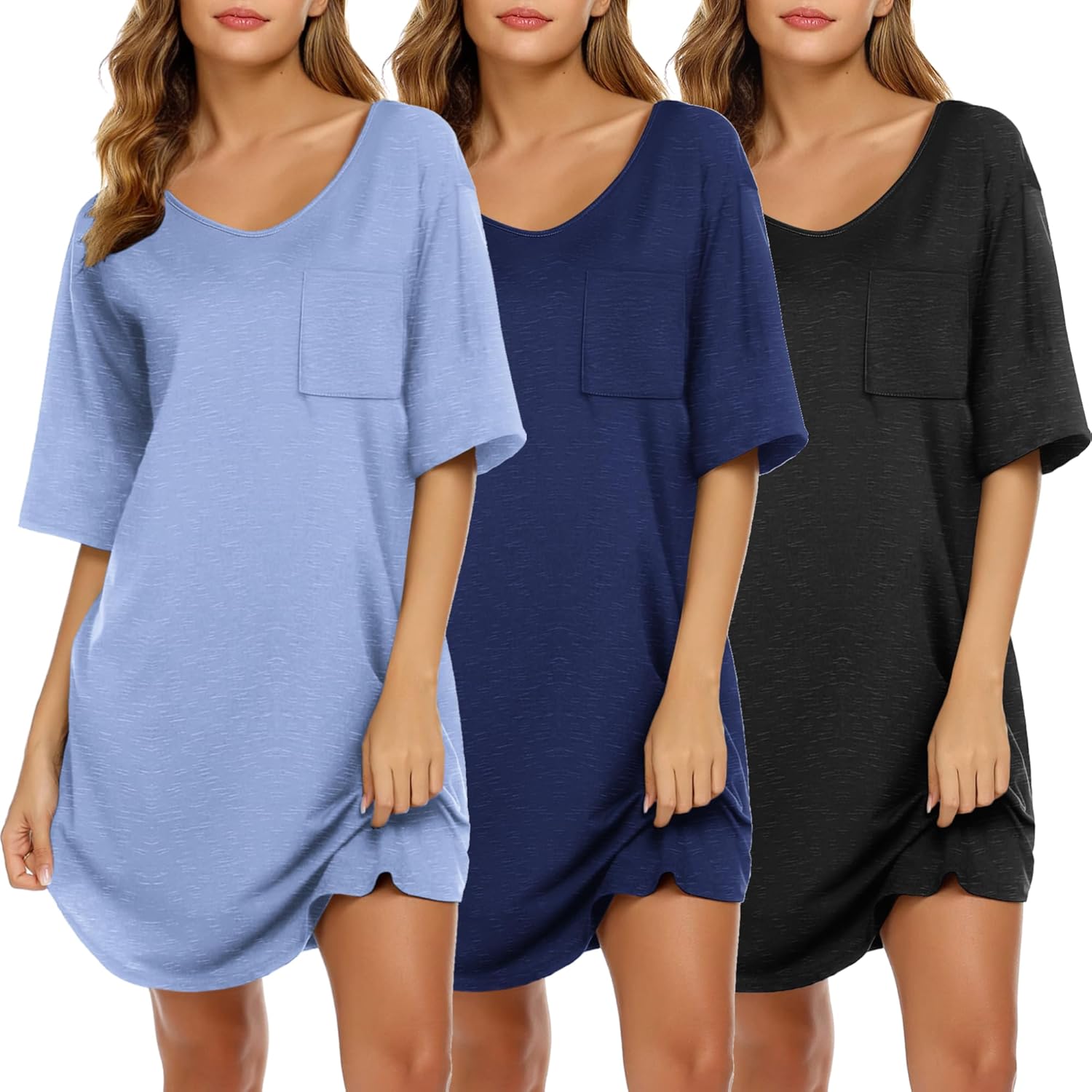 Ekouaer Nightgowns for Women - Oversized Short Sleeve Sleepwear