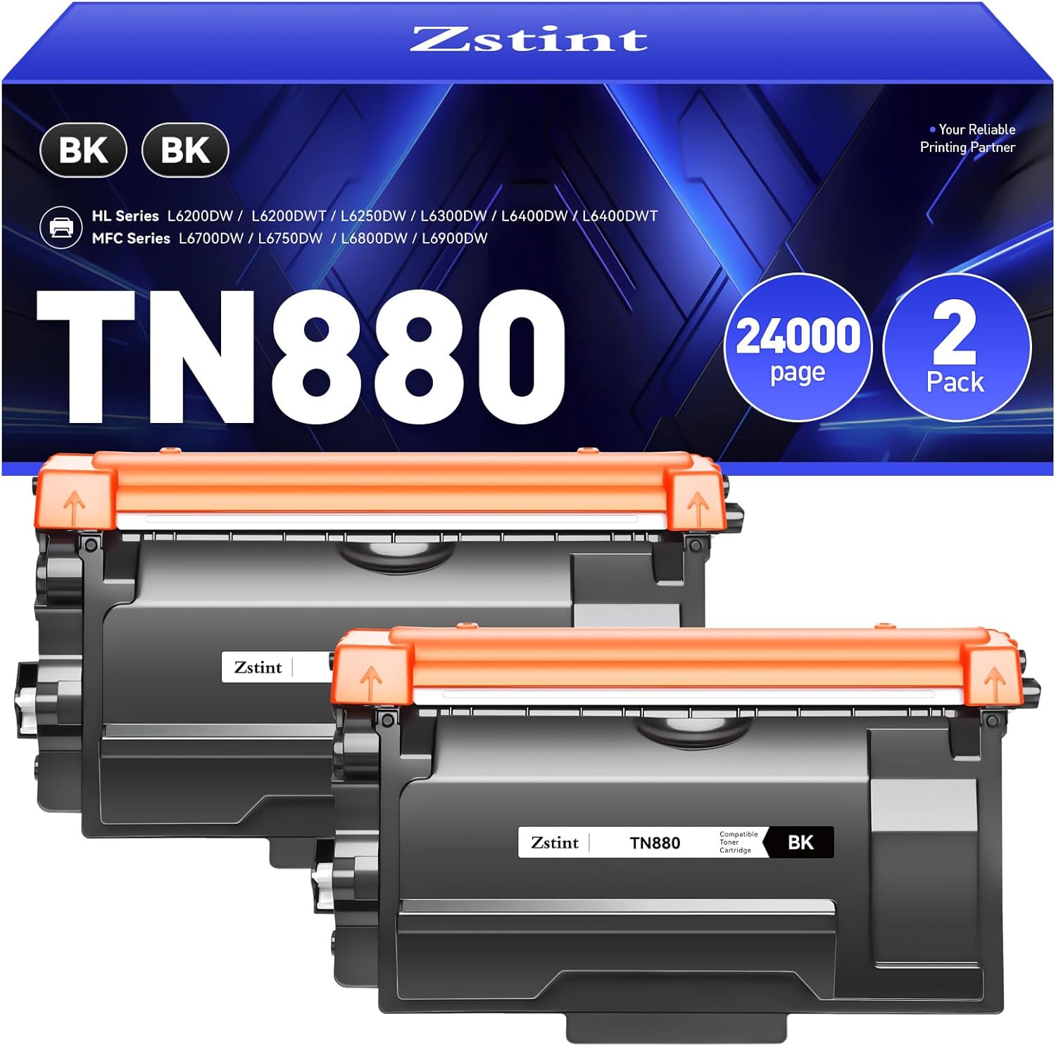 TN880 Toner Cartridge High Yield for Brother Printers - 2-Pack