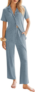 Ekouaer Womens Rib Knit Pajamas Button Up Lounge Set - Comfortable is