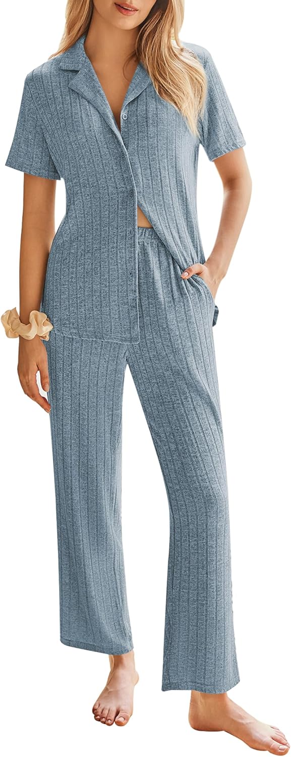 Ekouaer Womens Rib Knit Pajamas Set for Comfort and Style