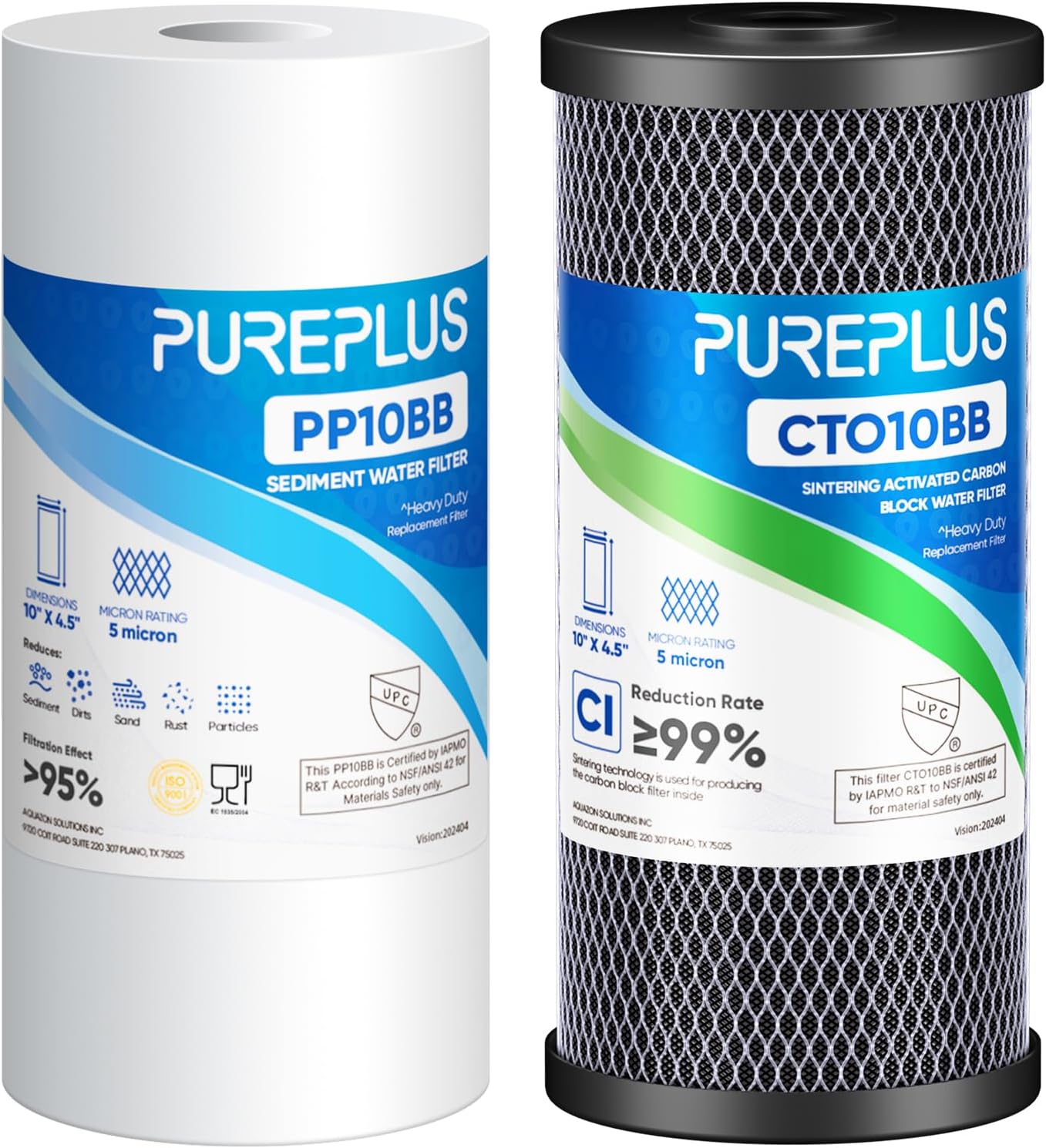 PUREPLUS 5 Micron Whole House Water Filter Combo for Clean Water