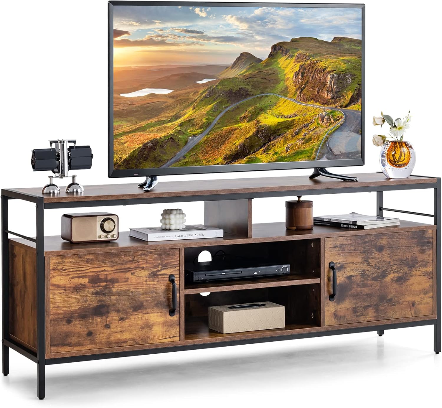 Rustic Brown TV Stand with Cable Management