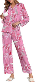 Women's Silk Satin Pajamas Two Piece Set - Chic Animal Floral Print