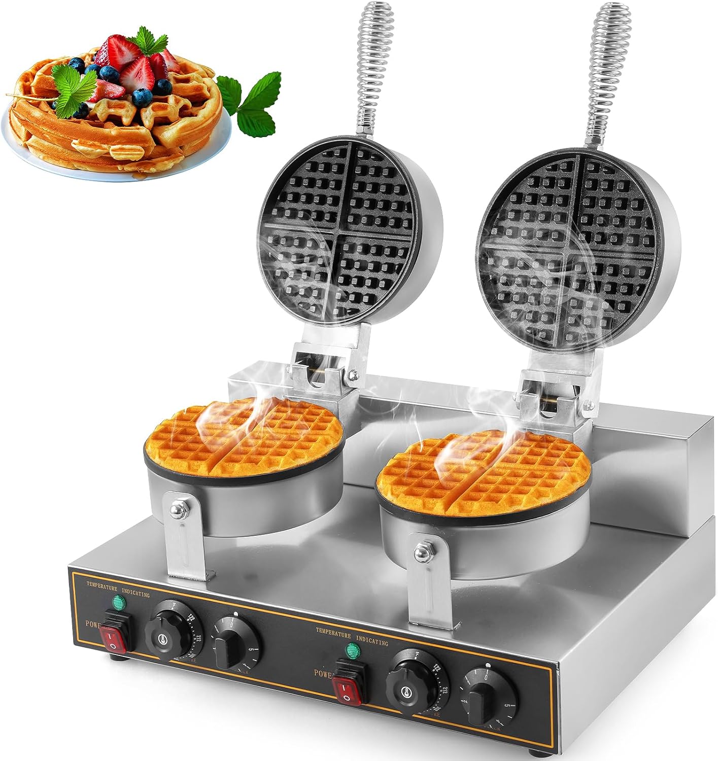 WICHEMI Double Head Waffle Maker - 2400W Fast Heating for Bakery & Restaurant