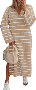 Stylish Long Sleeve Striped Sweater Dress for Women by MEROKEETY