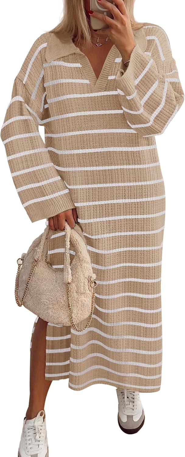 Stylish Long Sleeve Striped Sweater Dress for Women by MEROKEETY