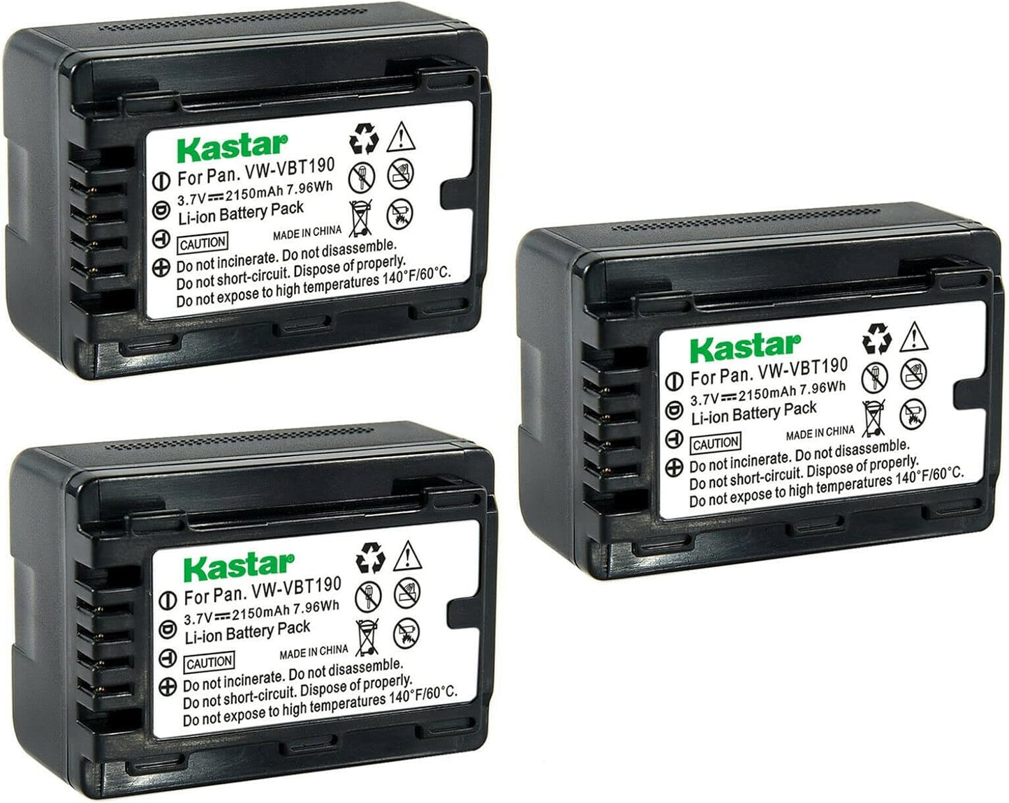 Kastar 3-Pack Battery VW-VBT190 Replacement for Panasonic Cameras