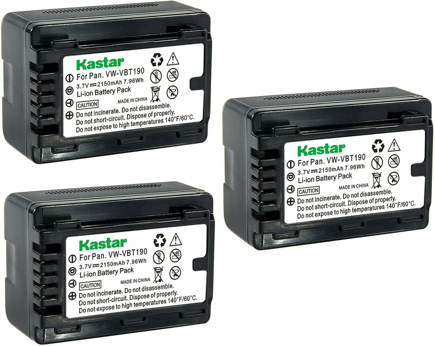 Kastar 3-Pack Battery VW-VBT190 Replacement for Panasonic Cameras