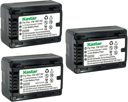 Kastar 3-Pack Battery VW-VBT190 Replacement for Panasonic Cameras