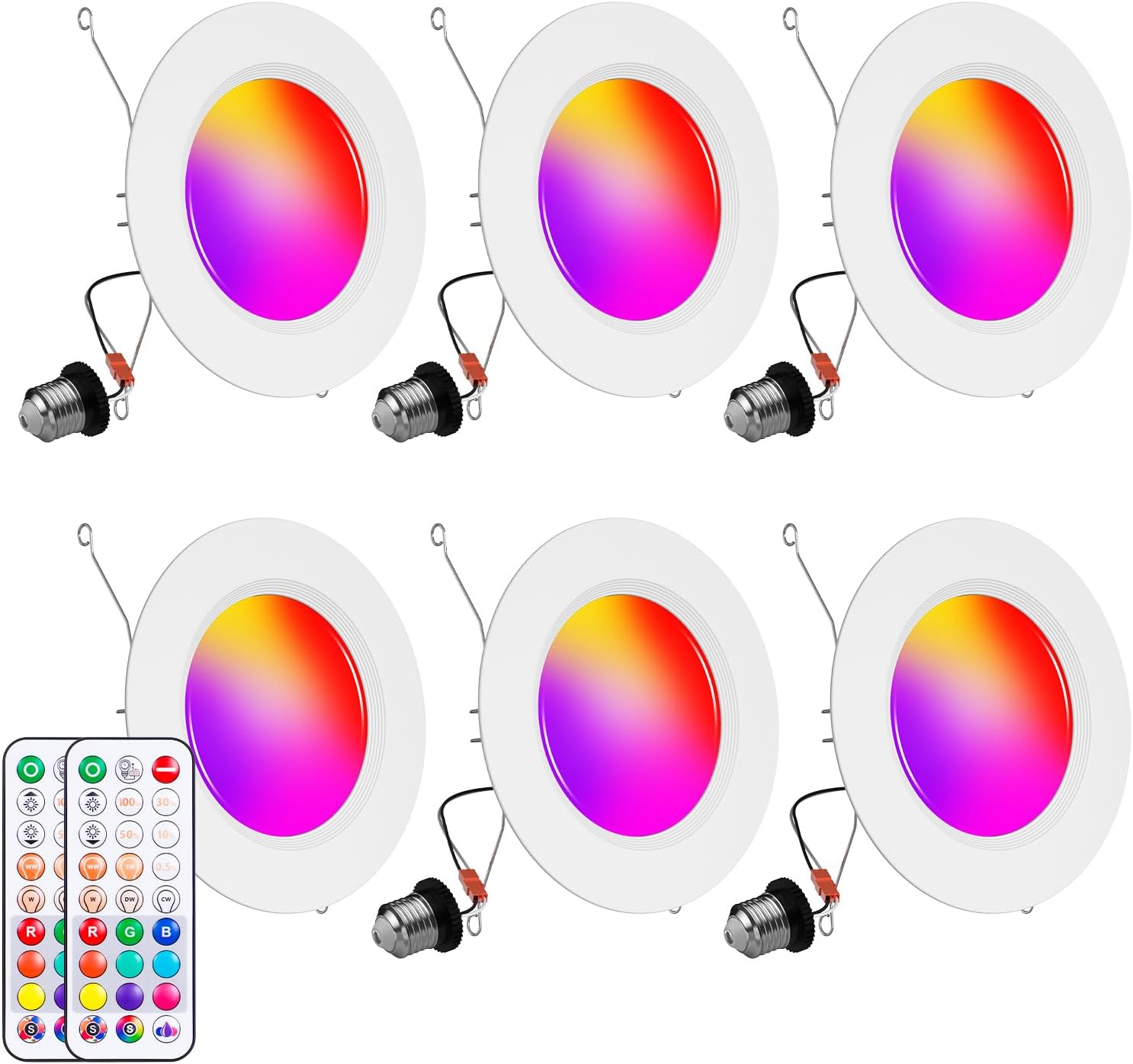 Recessed Lighting 5/6 Inch Color Changing LED Can Lights 6Pack