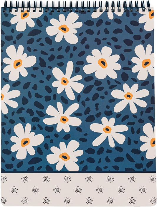 Steel Mill & Co Large Spiral Notebook: Durable Hardcover, College Ruled, 160 Lined Pages - Leopard Daisy