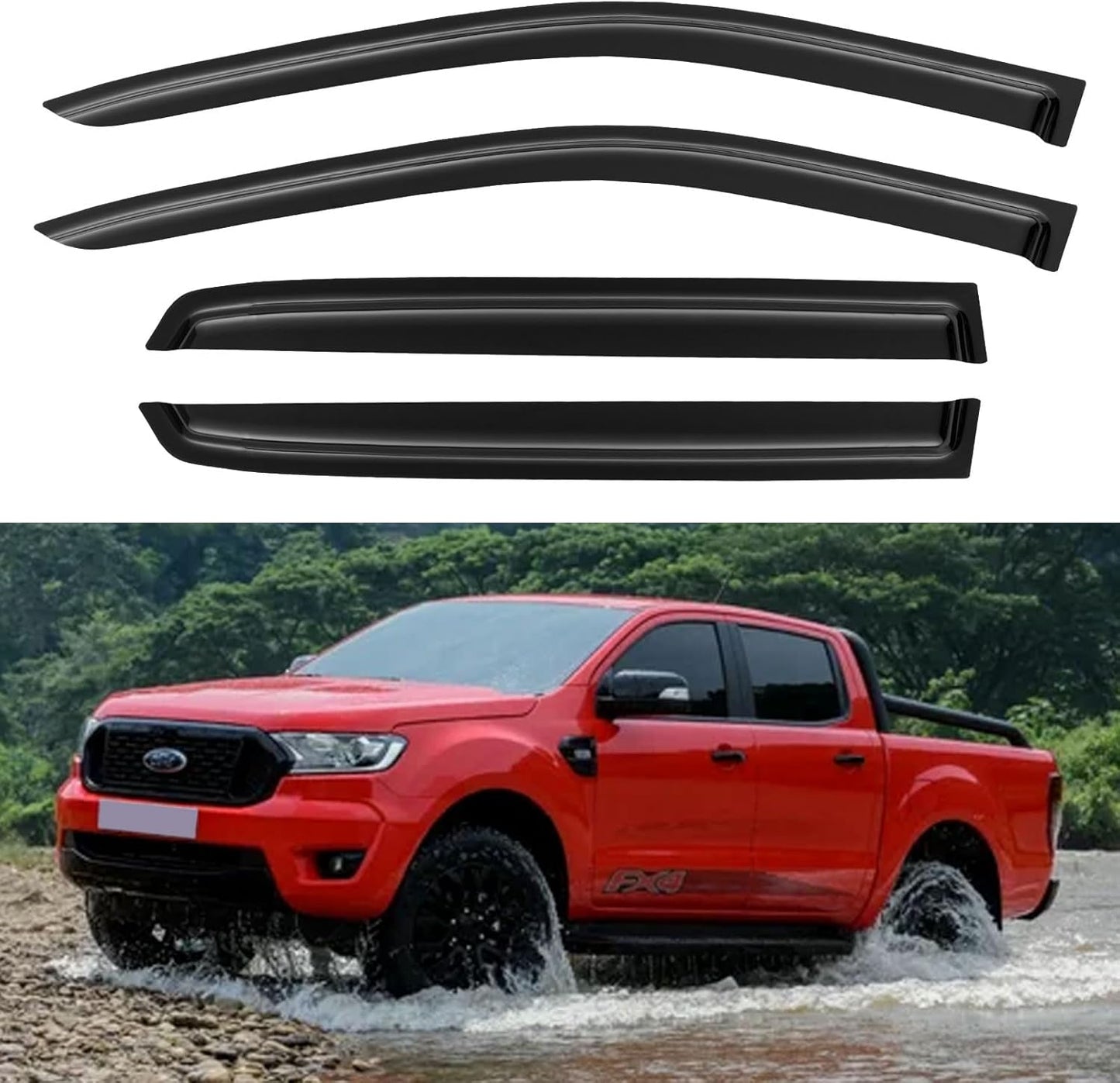 Window Visors Rain Guards for 2019-2023 Ford Ranger Supercrew