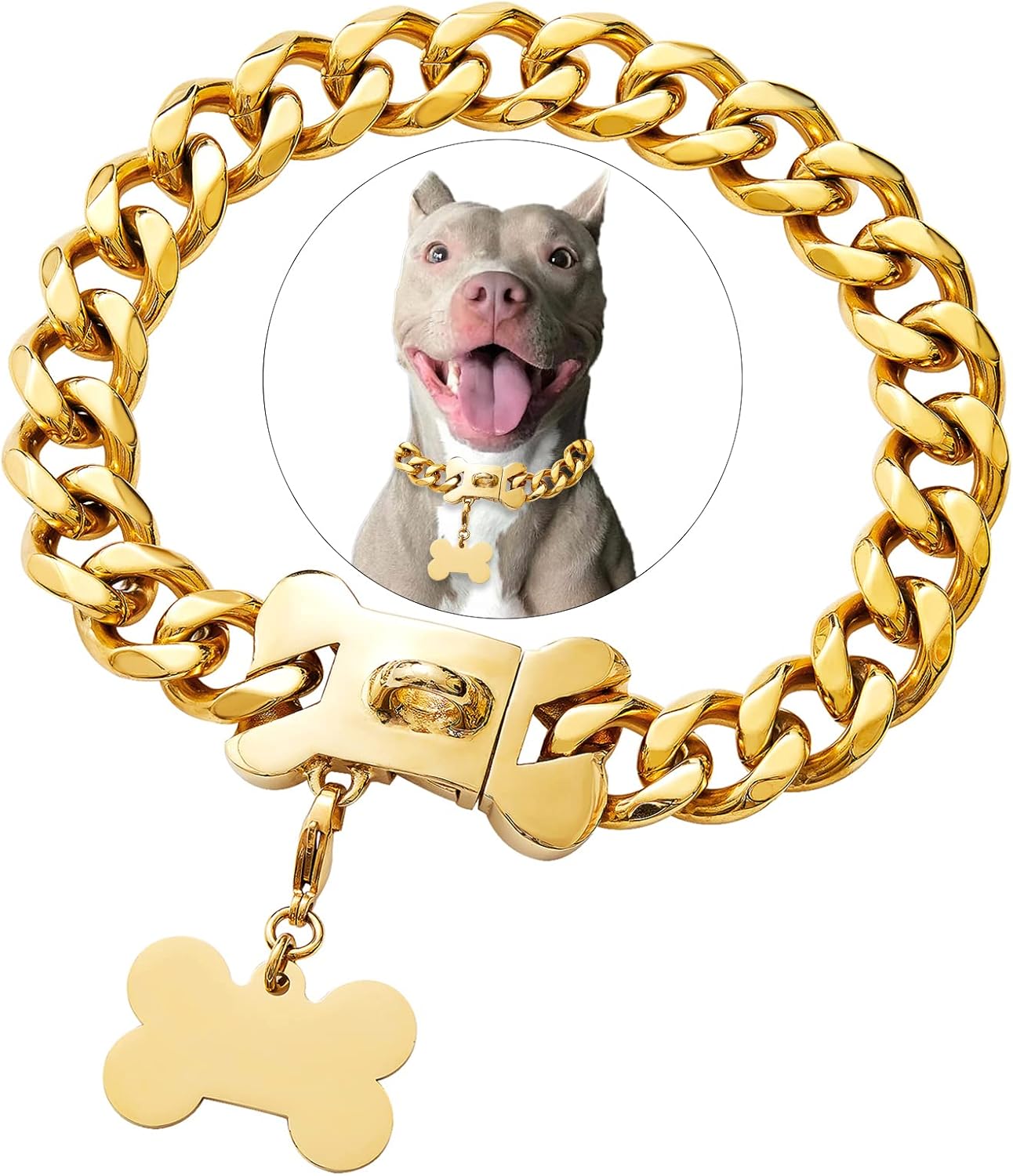 Gold Stainless Steel Cuban Link Dog Collar for Stylish Pets