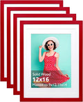 12x16 Picture Frame Red Solid Wood Set of 4 - Classic Wall Frames