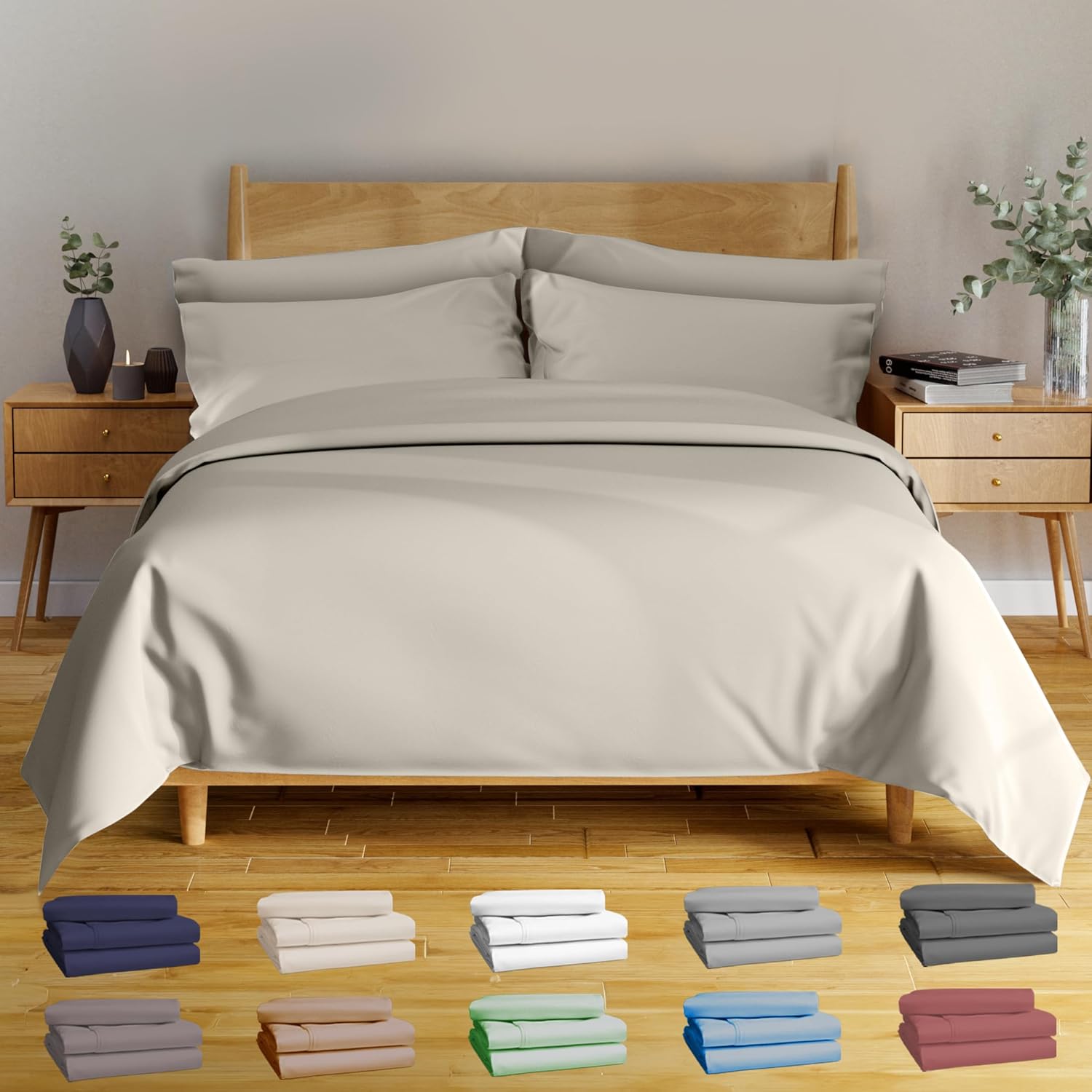 BAMPURE Luxury 6 Pcs Queen Sheet Set - Soft Bamboo Sheets