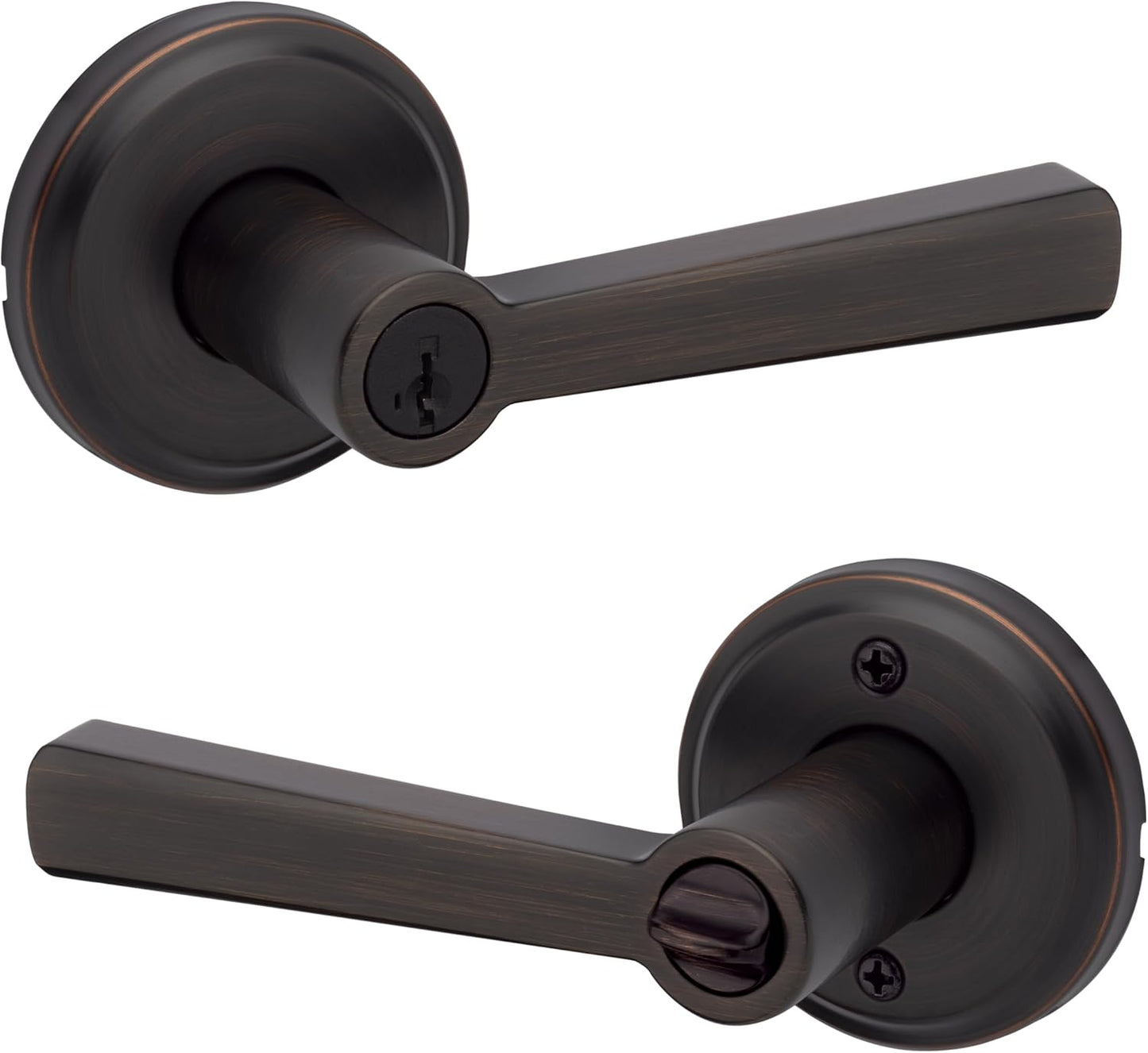 Kwikset Trafford Entry Door Handle with Lock and Key for Security