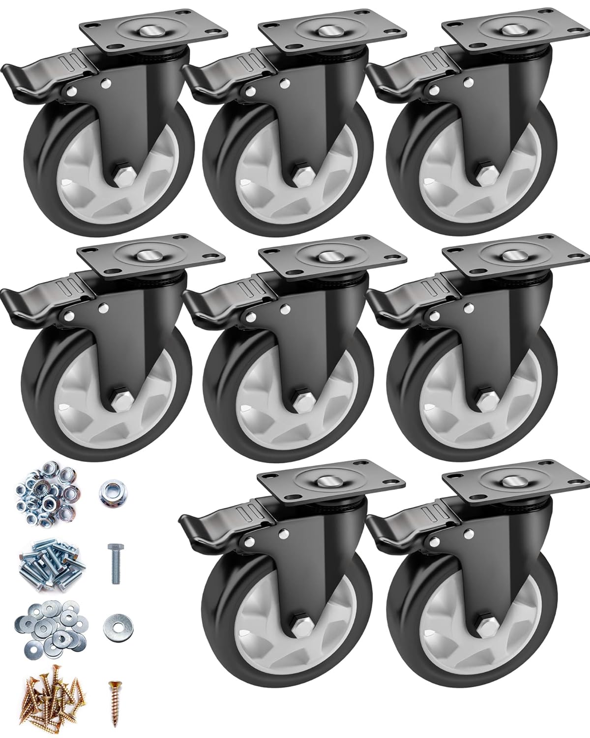 5 Inch Heavy Duty Caster Wheels Set of 8 for Furniture and Workbench