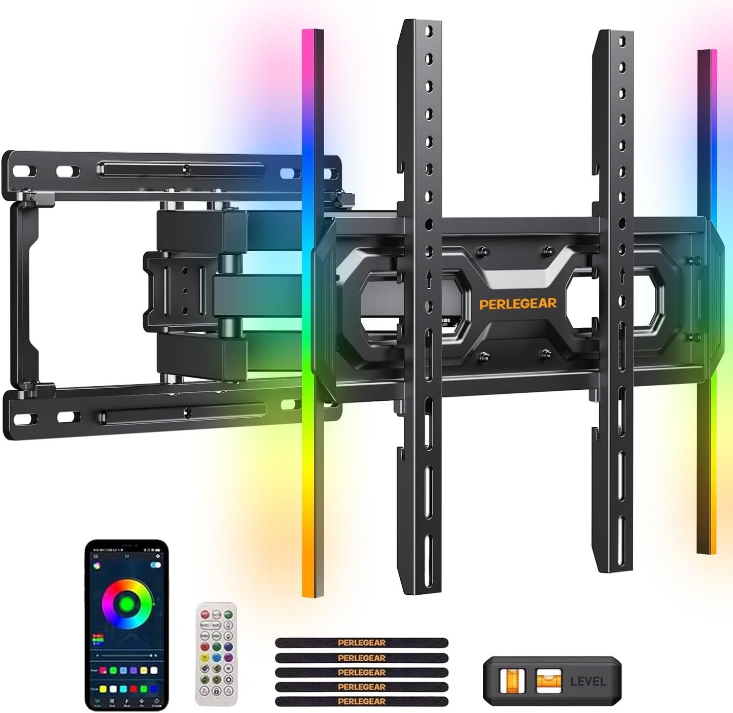 Perlegear Pre-Assembled TV Wall Mount: LED Backlights, Swivel, Tilt - Enhance Your TV Experience!