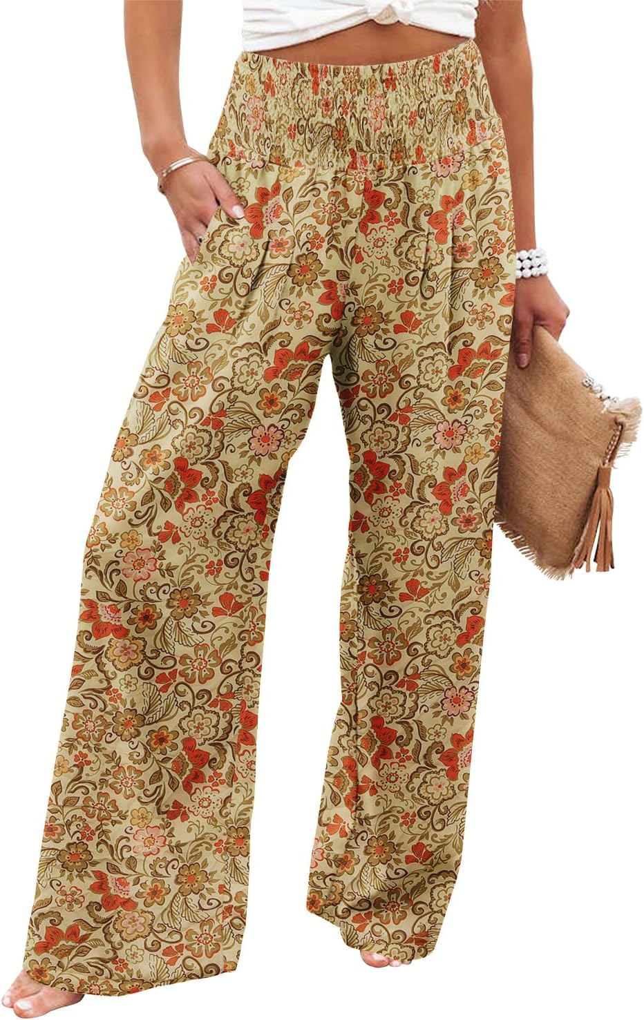 Angerella Womens Elastic High Waisted Palazzo Pants for Comfort