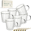 Double Wall Glass Coffee Mugs 12oz Set of 6 - Insulated Clear Cups